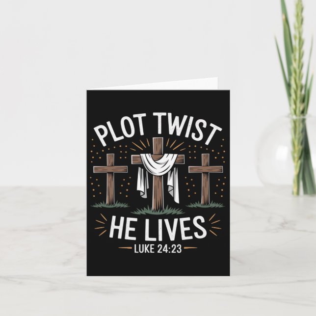Plot Drehung He Living Cross Funny Christlich Oste Karte (Vorderseite)