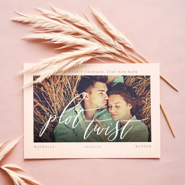 Plot-Drehung Moderne Minimale Kalligraphie & Foto Save The Date (Plot Twist Modern Minimal Calligraphy & Photo Save The Date)