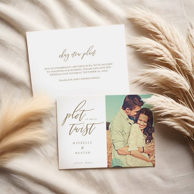 Plot-Drehung Moderne Minimale Kalligraphie & Foto Save The Date (Plot Twist Modern Minimal Calligraphy & Photo Save The Date)