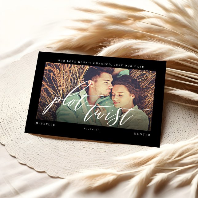 Plot-Drehung Moderne Minimale Kalligraphie & Foto Save The Date (Plot Twist Modern Minimal Calligraphy & Photo Save The Date)