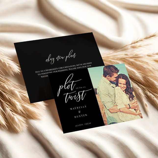 Plot-Drehung Moderne Minimale Kalligraphie & Foto Save The Date (Plot Twist Modern Minimal Calligraphy & Photo Save The Date)