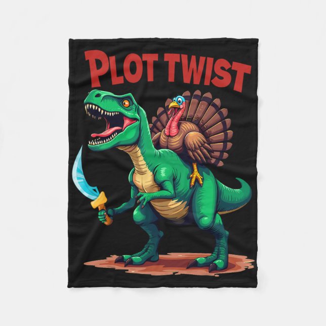 Plot Twist Truthahn Reitet Dinosaurier T-Rex Lusti Fleecedecke (Vorderseite)