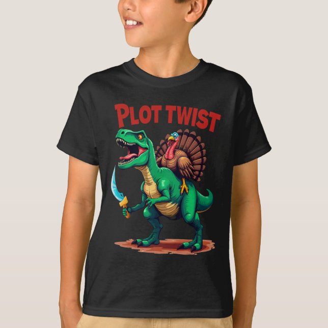 Plot Twist Turkey Riding Dinosaur T-rex Funny Than T-Shirt (Vorderseite)