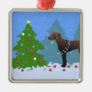 Plott Hound dekorativer Baum im Wald - Dunkel Ornament Aus Metall