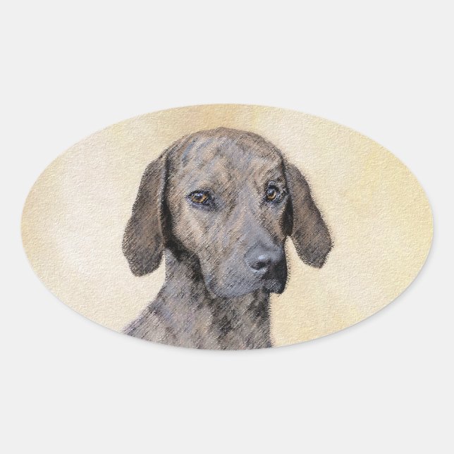 Plottengemälde - Niedliche Original Hundkunst Ovaler Aufkleber (Vorderseite)