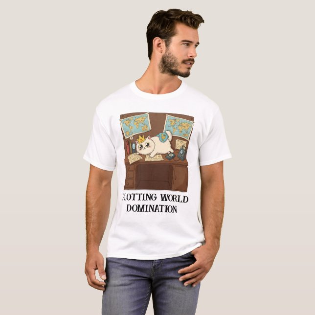 Plotting World Domination Funny Cat T-Shirt (Vorne ganz)
