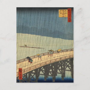 Plötzliche Dusche über die Brücke von Shin-Ōhashi, Postkarte