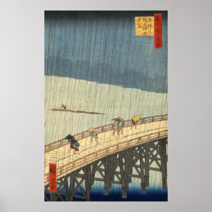 Plötzliche Dusche über Shin-Ōhashi Brücke und Atak Poster