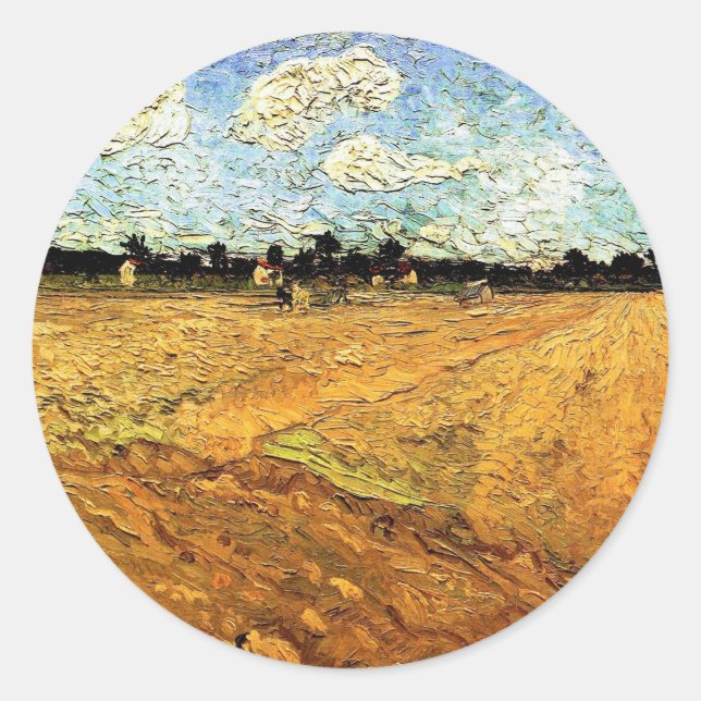 Plowed Field (die Furrows) von Vincent van Gogh Runder Aufkleber (Vorderseite)