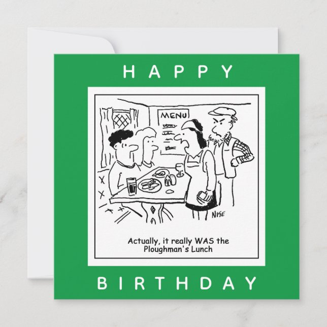 Plowman's Lunch Pub Menu Cartoon Karte (Vorderseite)