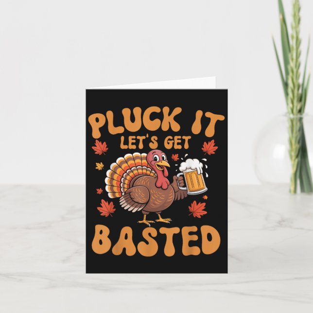 Pluck it Lasse Basted Funny Turkey Erntedank Karte (Vorderseite)