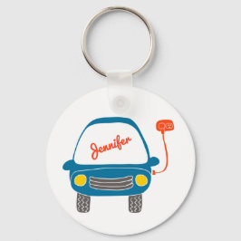 Plug Life Niedlich Blue Electric Car Personalisier Schlüsselanhänger