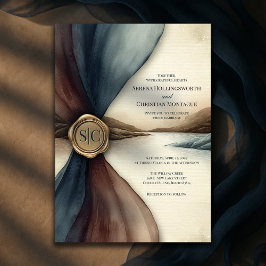 Plum and Blue Ombre Seal Watercolor Wedding Einladung