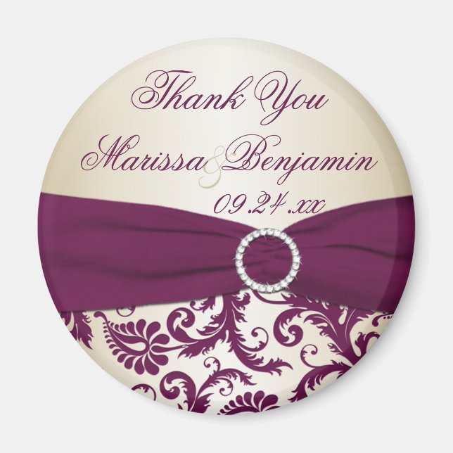 Plum and Champagne Damask Wedding Favor Magnet (Vorne)