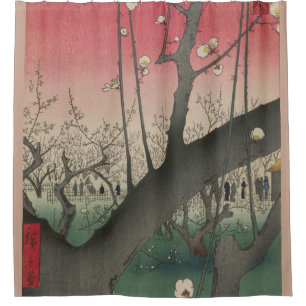 Plum Anwesen Japanisch Edo Woodblock Plum Duschvorhang