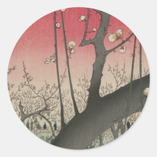 Plum Anwesen Japanisch Edo Woodblock Plum Runder Aufkleber