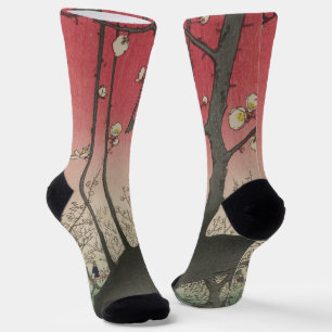 Plum Anwesen Japanisch Edo Woodblock Plum Socken