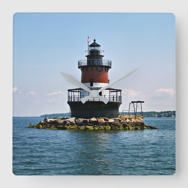 Plum Beach Lighthouse, Rhode Island Wall Clock Quadratische Wanduhr (Vorderseite)