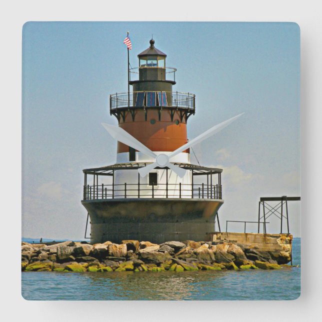 Plum Beach Lighthouse, Rhode Island Wall Clock Quadratische Wanduhr (Vorderseite)