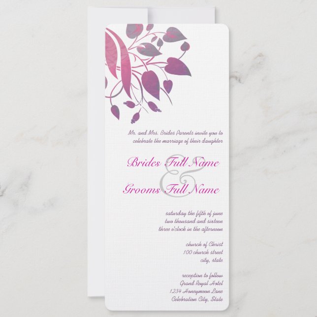 Plum Berry Grey Leaf Swirl Wedding Invites Einladung (Vorderseite)