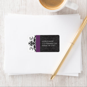 Plum Black Damask Address Labels - Adressaufkleber