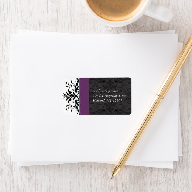 Plum Black Damask Address Labels - Adressaufkleber (Insitu)
