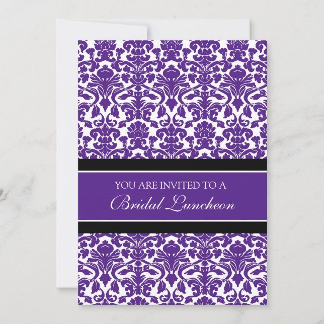 Plum Black Damask Bridal Lunch Einladungskarten (Vorderseite)