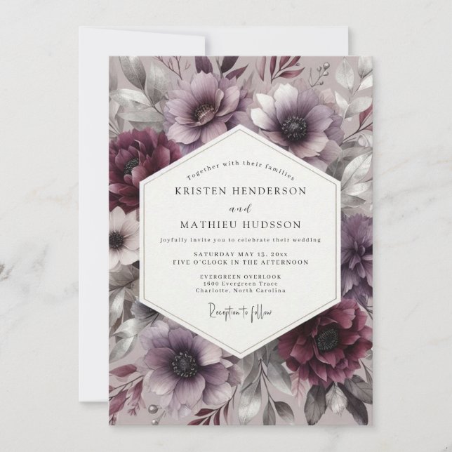 Plum Bloom Moody Romance Wedding Einladung (Vorderseite)