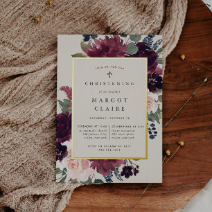 Plum Blossom Christening oder Taufe Folieneinladung
