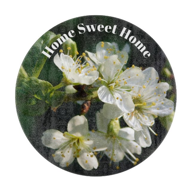 Plum Blossom Home Sweet Home Glass Cutting Board Schneidebrett (Vorderseite)
