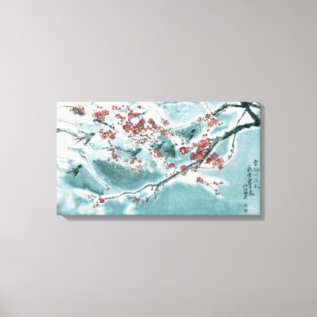 Plum Blossom im Schnee Leinwanddruck (Vorderseite)
