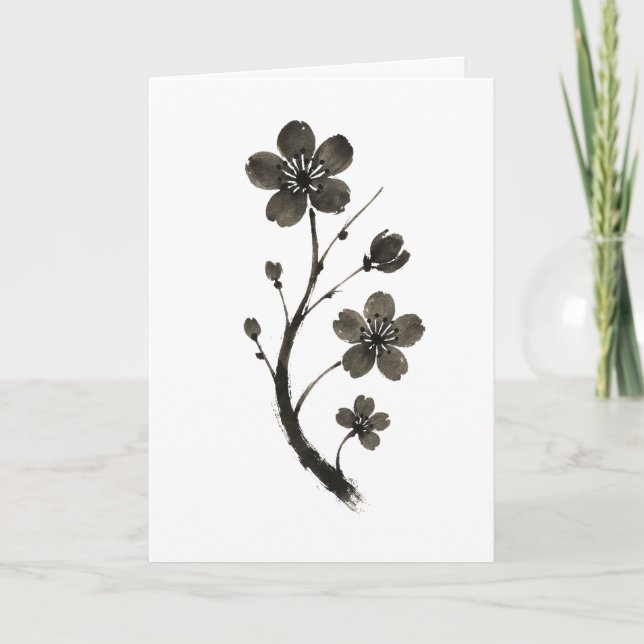 Plum Blossom Line Art - Botanische Karte (Vorderseite)