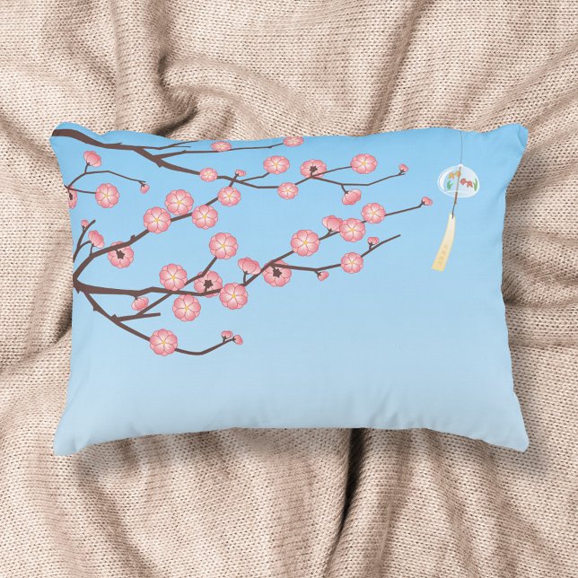 Plum Blossom und Glass Wind Chime auf Light Blue Dekokissen (Von Creator hochgeladen)