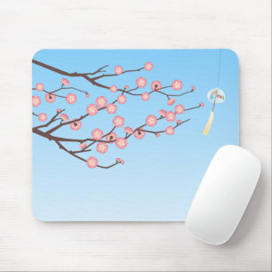 Plum Blossom und Glass Wind Chime auf Light Blue Mousepad