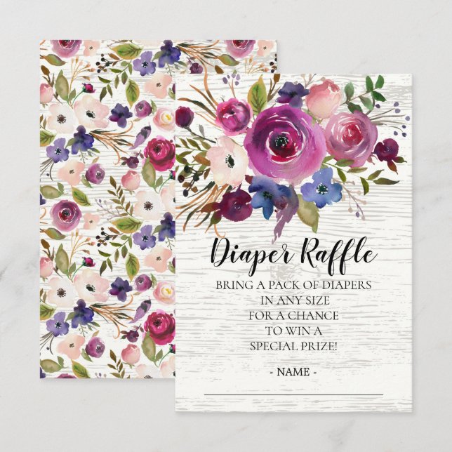 Plum & Blue Baby Duschdusche Windeln Raffle Ticket Einladung (Vorne/Hinten)