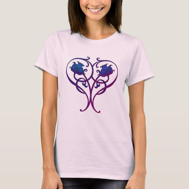 Plum Blue Floral Art Design T-Shirt (Vorderseite)