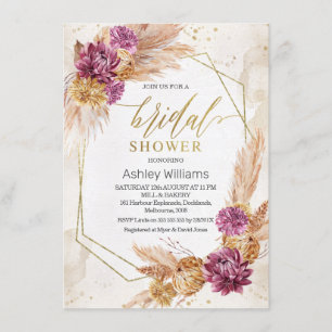 Plum Boho Pampas Grass Geometrisches Brautparty Einladung
