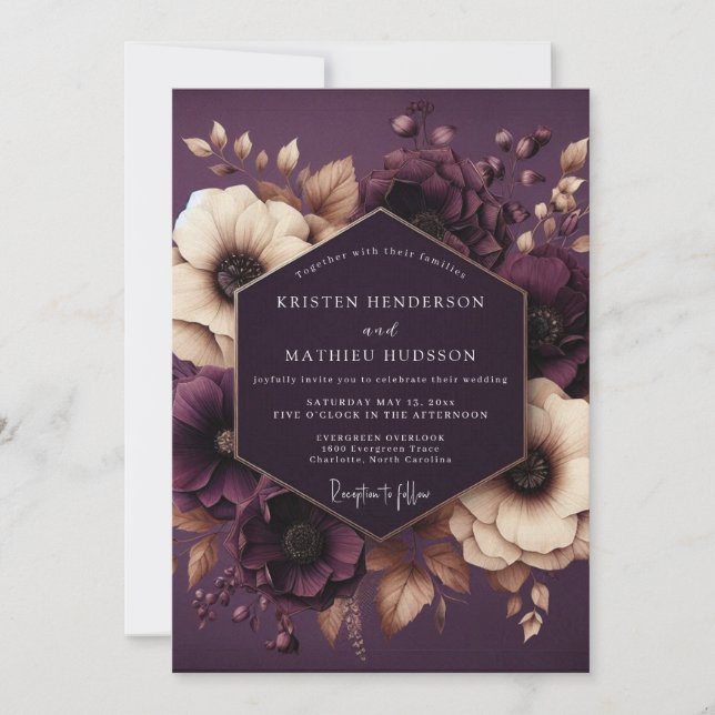 Plum Botanical Enchantment Wedding Einladung (Vorderseite)