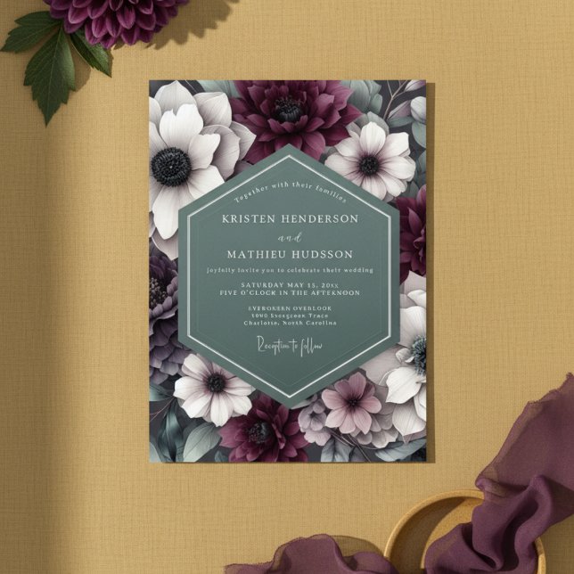 Plum Botanical Moody Wedding Einladung (Von Creator hochgeladen)
