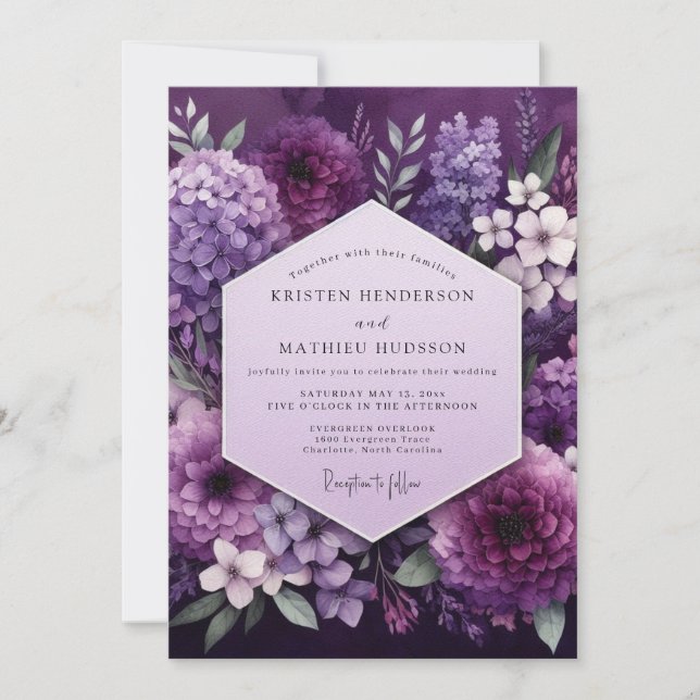 Plum Botanical Opulence Wedding Einladung (Vorderseite)