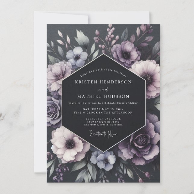 Plum Botanical Romance Wedding Einladung (Vorderseite)