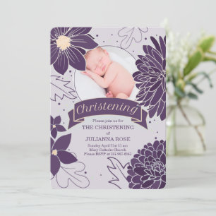 Plum Botanicals for Girls with Foto Christening Einladung