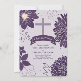 Plum Botanicals für Mädchen mit Cross Christening Einladung