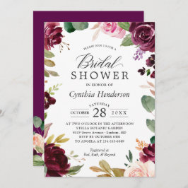 Plum Burgundy Blush Bloral Classy Brautparty Einladung