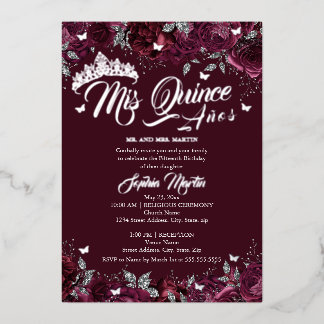 Plum Burgundy Rose Mis Quince Quinceanera Folieneinladung