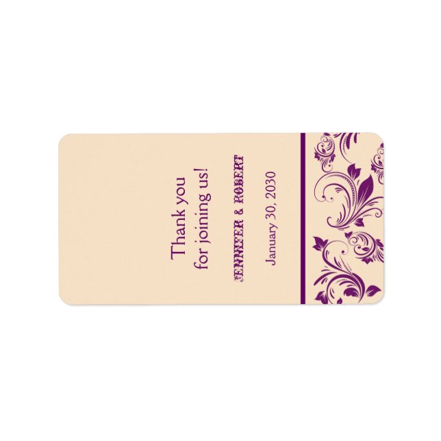 Plum Champagne Scroll Wedding Lip Balm Label Adressaufkleber (Vorne)