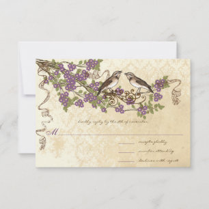 Plum Cherry Blossom Vintag Bird Hochzeiten RSVP Karte