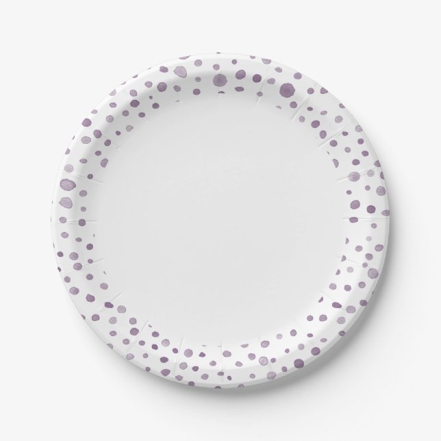 Plum Confetti Wasserfarbe Dots Papierplatte Pappteller (Vorderseite)
