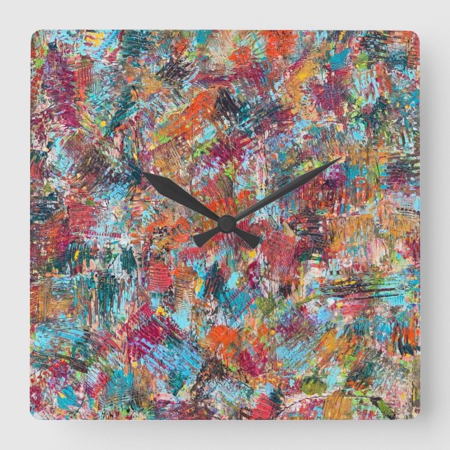 Plum Crazy Wall Clock Quadratische Wanduhr (Vorderseite)