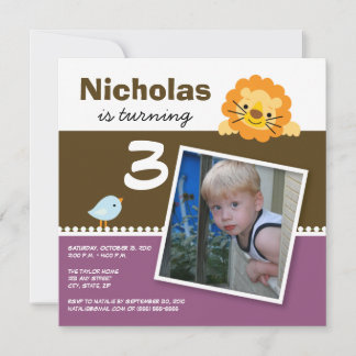 Plum Custom Lion & Birdie Geburtstagsparty Einladu Einladung